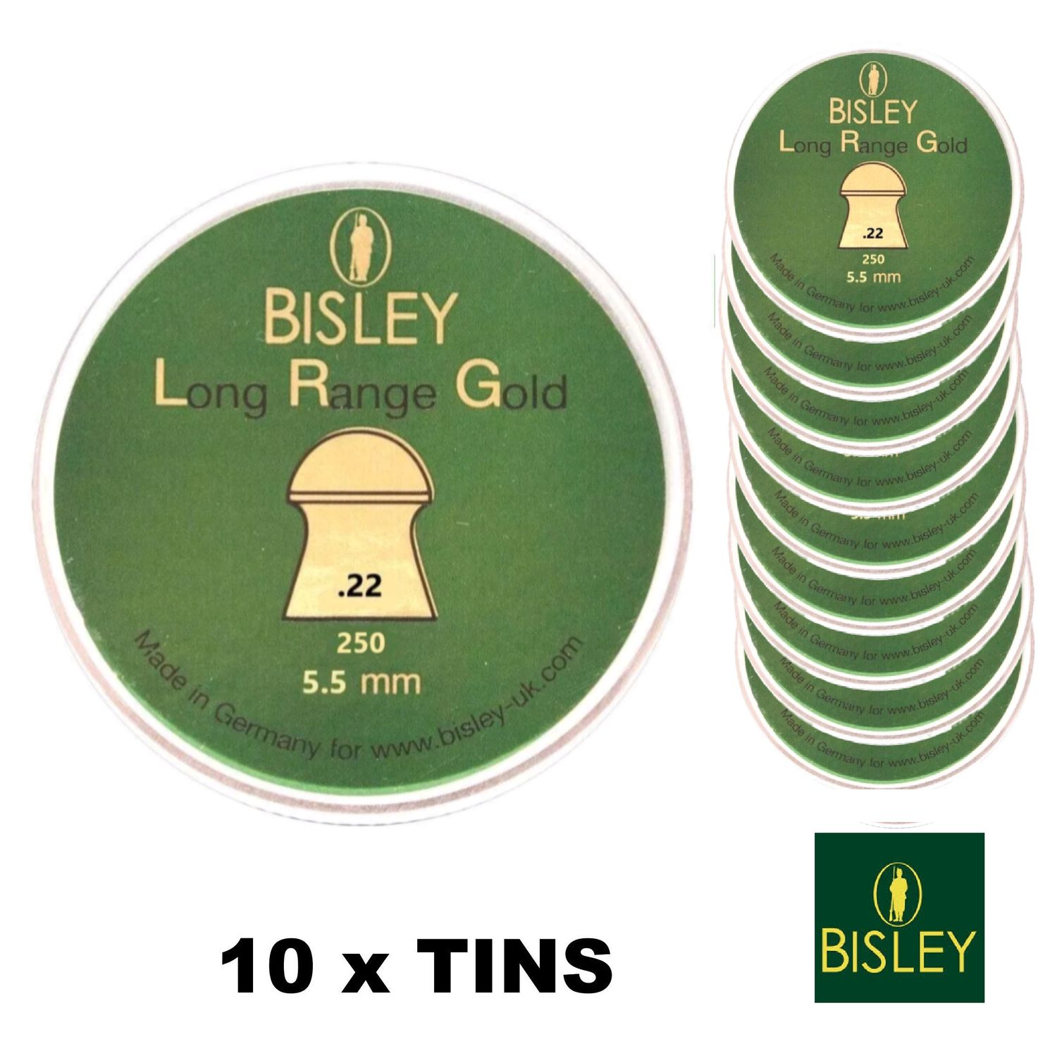 Bisley Long Range Gold  Airgun Pellets .22 5.5mm  10 x Tins  2500 pcs