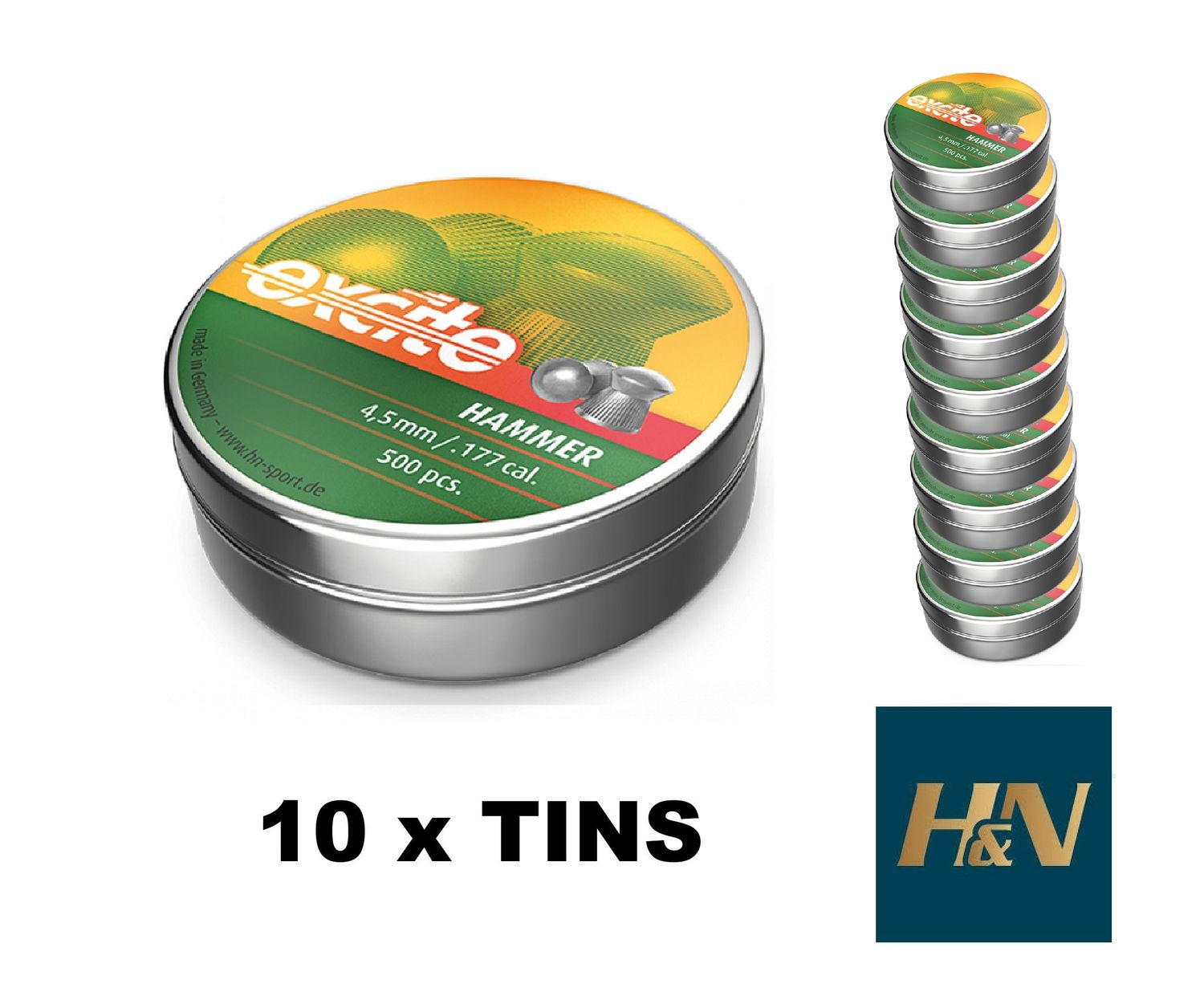 H&amp;N Excite Hammer Airgun Pellets .177 Pellets 10 Tins x 500 pcs