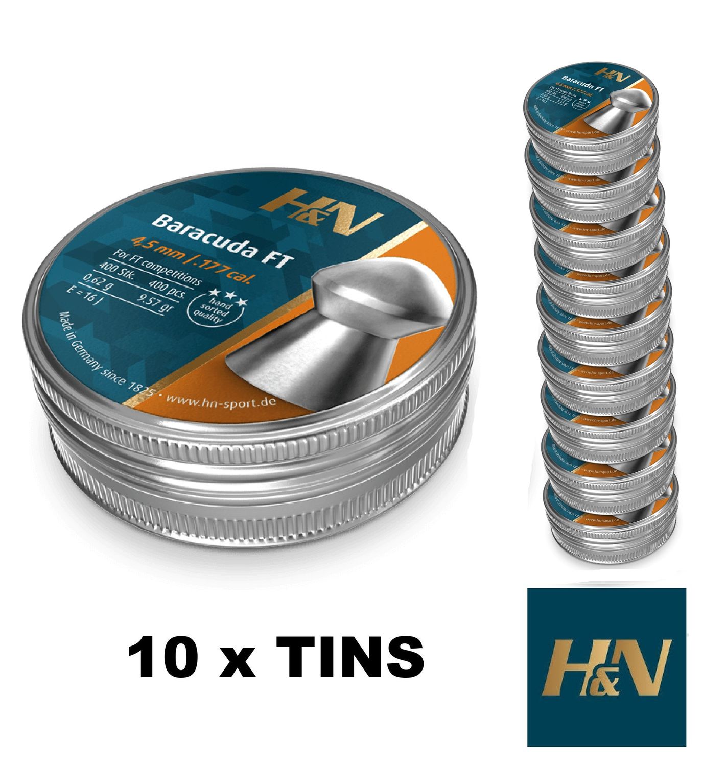 H&amp;N Baracuda FT Airgun Pellets .177 cal 4.50 10 x Tins 4000 pcs
