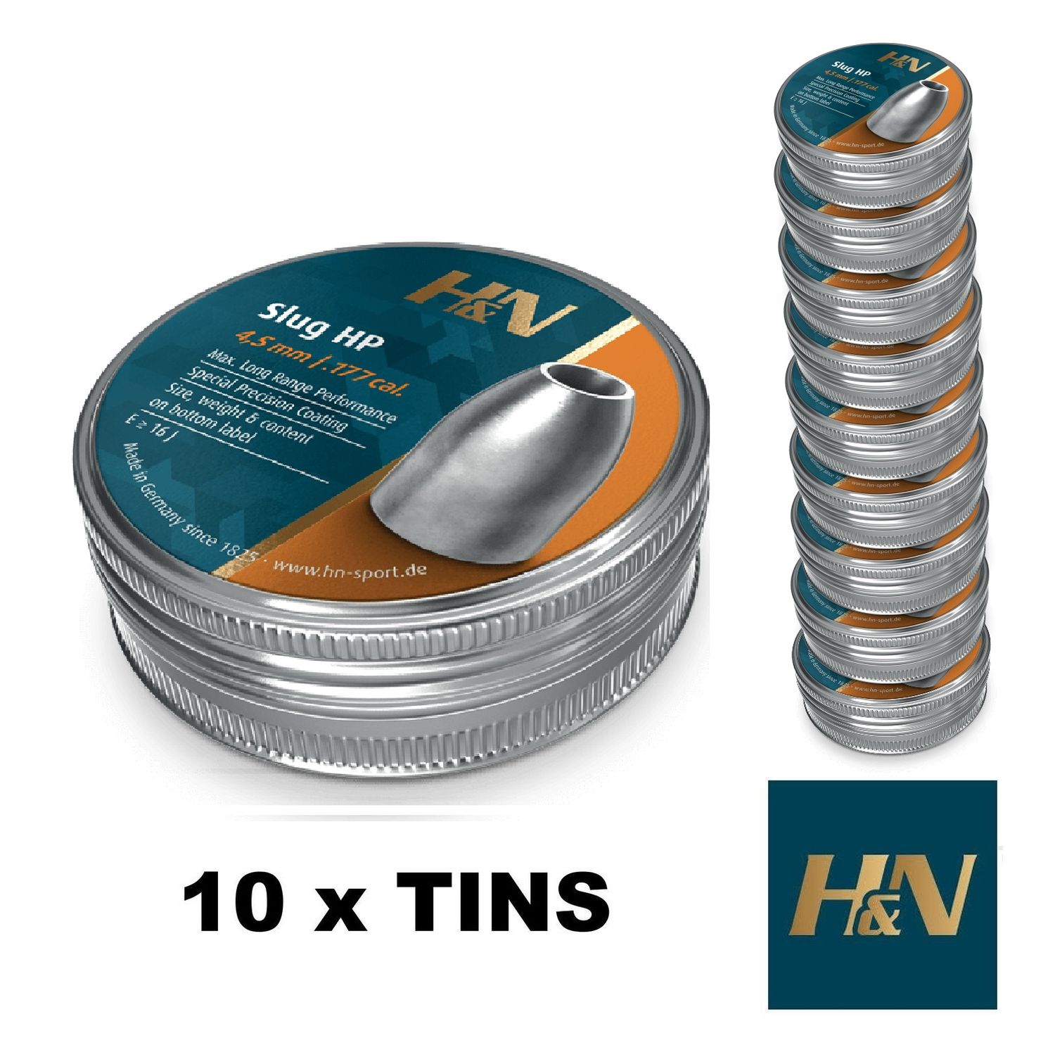 H&amp;N Slug HP 10 gr .177cal  Air Rifle Pellet 10 x Tins 4000 pcs