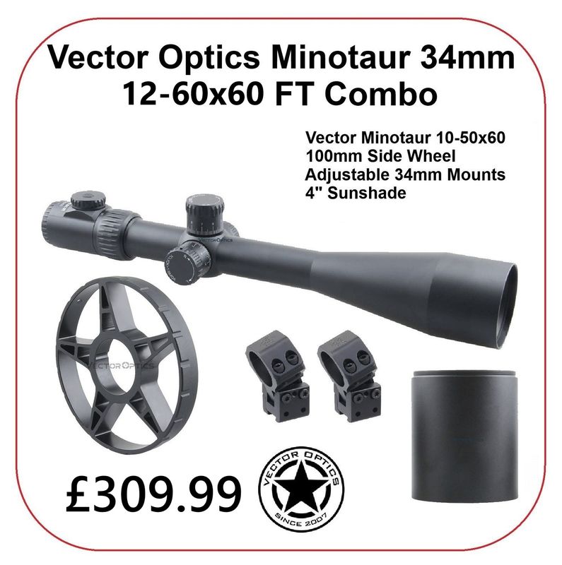 Vector Optics SCOL-40 Minotaur 12-60x60 FT GenII MFL SFP Riflescope, Large Side Wheel &amp; X-ACCU Adjustable Mounts