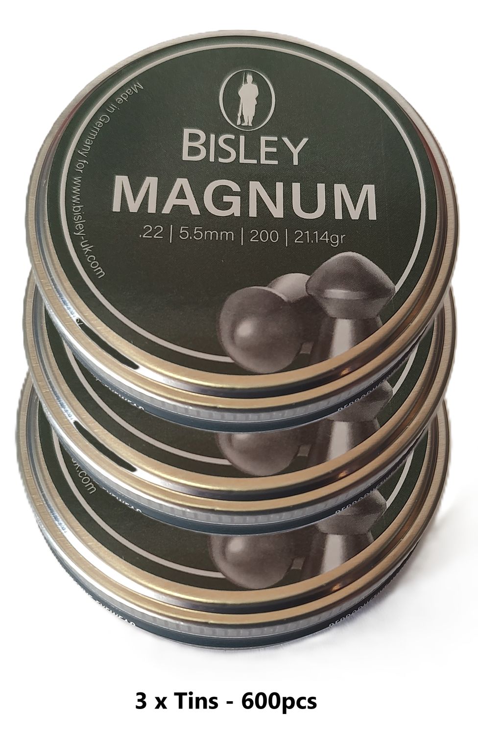 Bisley  Magnum Pellets .22 cal 3 x Tins 600pcs