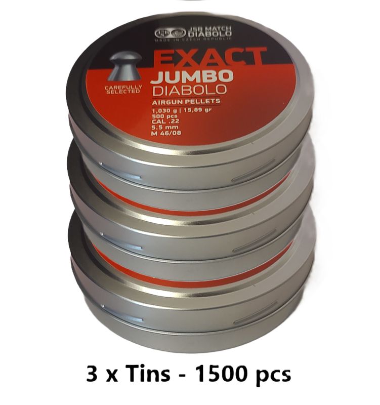 JSB Exact Jumbo Diabolo Airgun Pellets 5.52mm  3 x Tins x 1500pcs