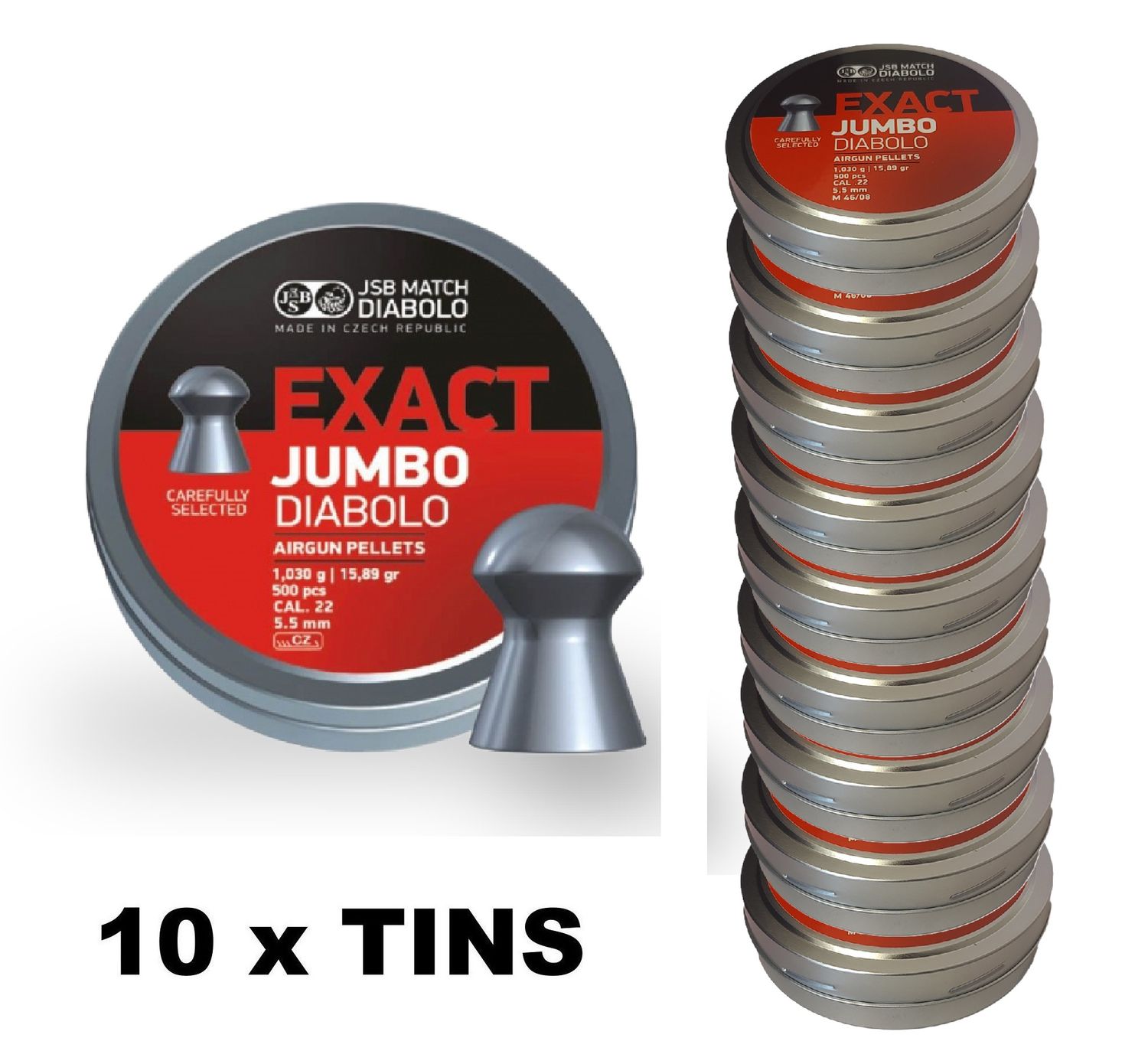 JSB Exact Jumbo Diabolo Airgun Pellets 5.52mm  10 x Tins x 5000 pcs