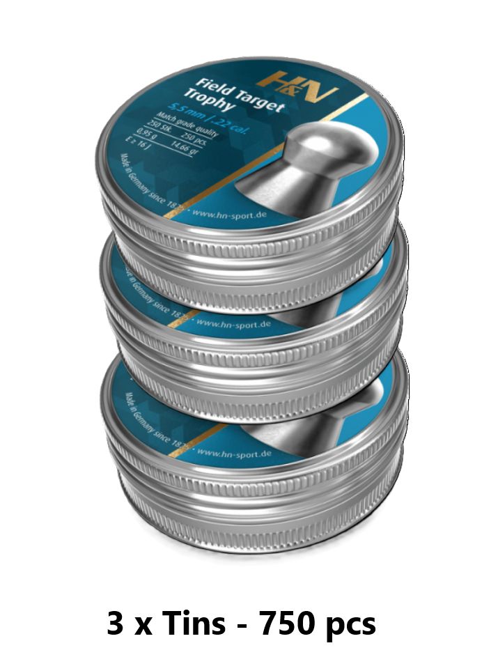 H&amp;N Field Target Trophy Airgun Pellets .22 5.54mm 3 x Tins x 750 pcs