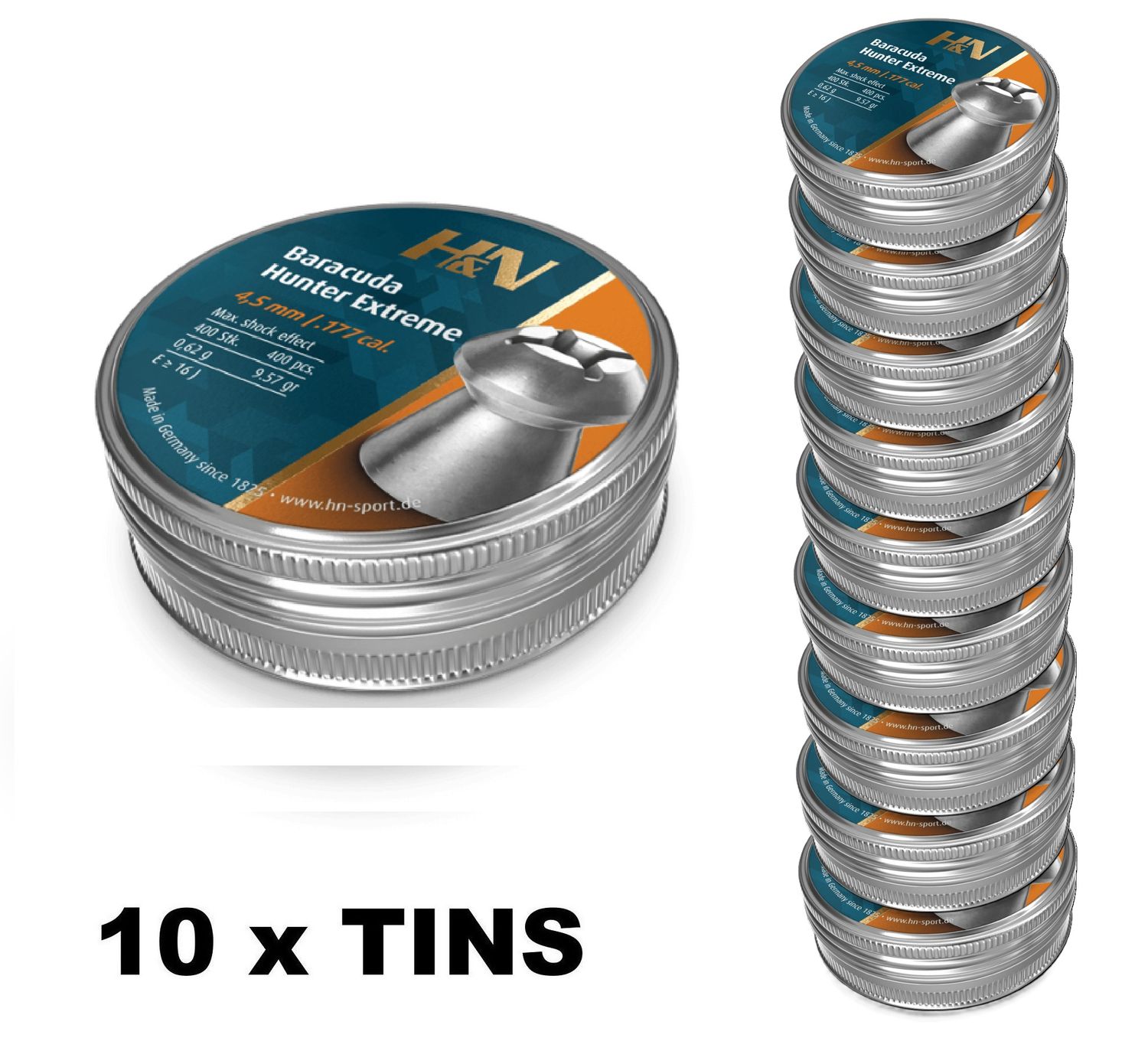 H&amp;N Baracuda Hunter Extreme Airgun Pellets .177cal 10 x Tins 4000 pcs