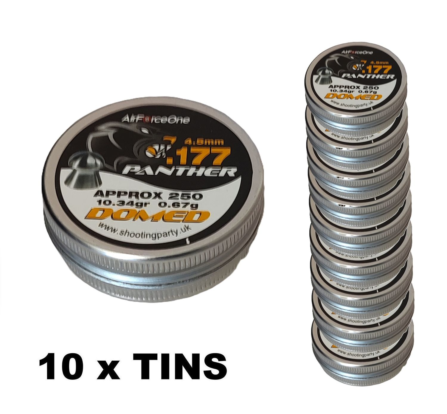 AirForceOne Panther Airgun Pellets .177 10.34gr 10 x Tins 2500 pcs