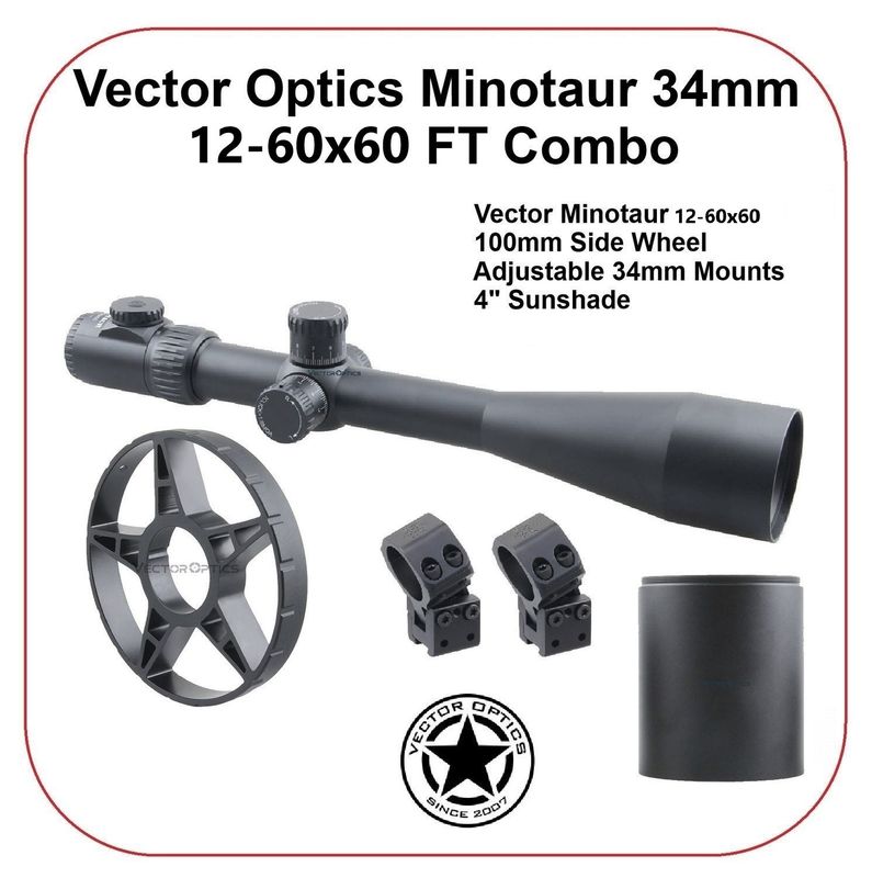 Vector Optics SCOL-40 Minotaur 12-60x60 FT GenII MFL SFP Riflescope, Large Side Wheel &amp; X-ACCU Adjustable Mounts