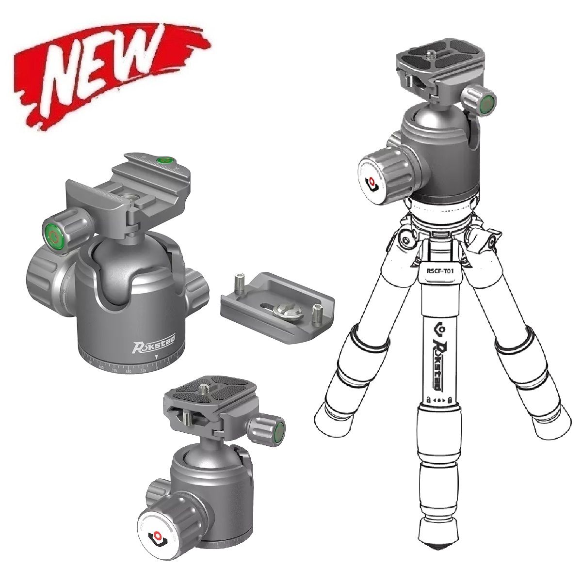 Rokstad RSRH-01 Ball Head Kit - Picatinny Rifle Rest 38mm for Tripods