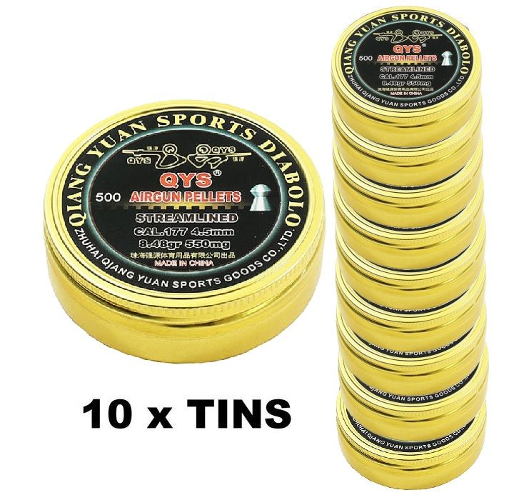 QYS Streamlined .177 Airgun Pellet 8.48gr 4.49 10 x Tins -5000 pcs