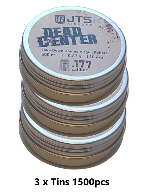 JTS Dead Center Domed .177 4.5mm Airgun Pellets - 10.4 grains 3 x Tins 1500pcs