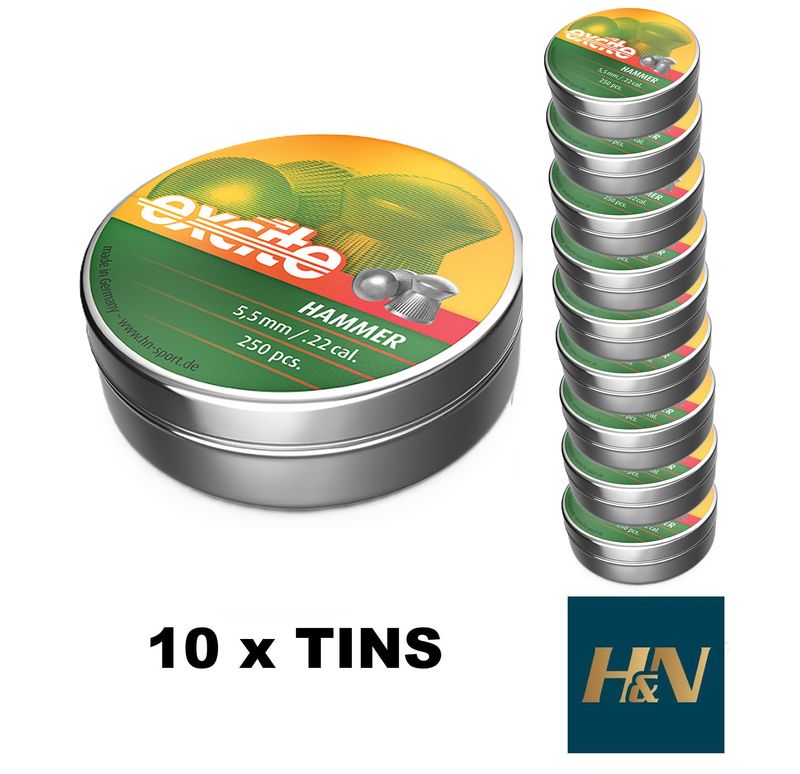 H&amp;N Excite Hammer Airgun Pellets .22 cal - 10 x Tins 2500 pcs