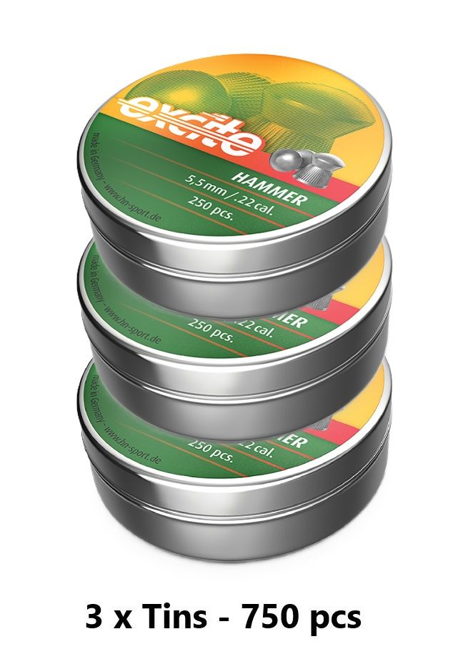 H&amp;N Excite Hammer Airgun Pellets .22 Pellets  3 x Tins 750 pcs