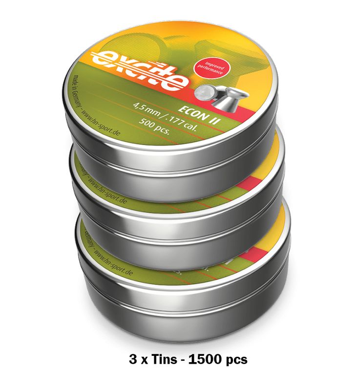 H&N Excite ECON II Airgun Pellets .177 4.50mm 3 x Tins 1500 pcs H&N Excite ECON II Airgun Pellets .177 4.50mm 3 x Tins 1500 pcs