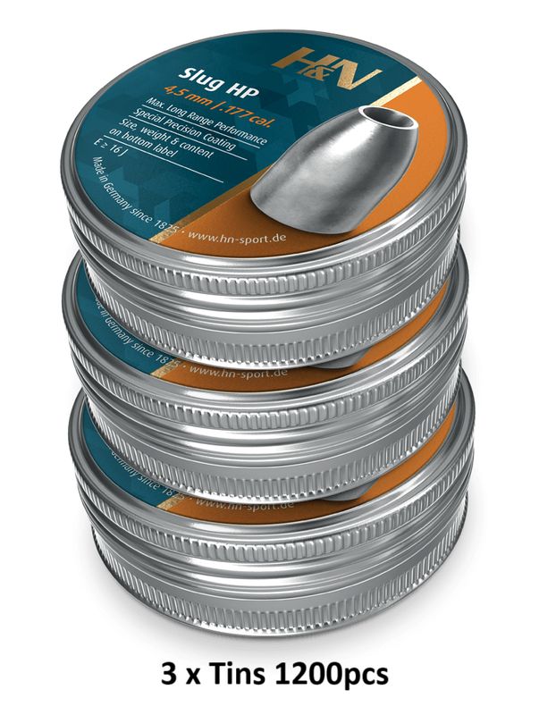H&N Slug HP 10 gr .177cal Air Rifle Pellet 3 x Tins 1200pcs H&N Slug HP 10 gr .177cal Air Rifle Pellet 3 x Tins 1200pcs