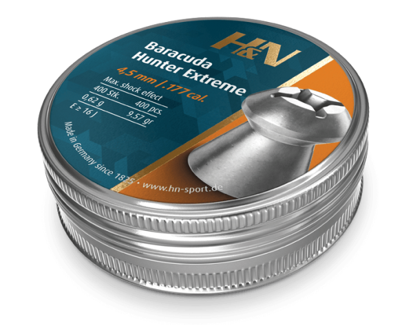 H&N Baracuda Hunter Extreme Airgun Pellets .177cal 1 x Tin 400 pcs H&N Baracuda Hunter Extreme Airgun Pellets .177cal 1 x Tin 400 pcs