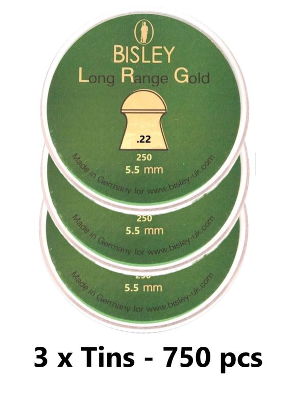 Bisley Long Range Gold  Airgun Pellets .22 5.5mm  3 x Tins - 750 pcs