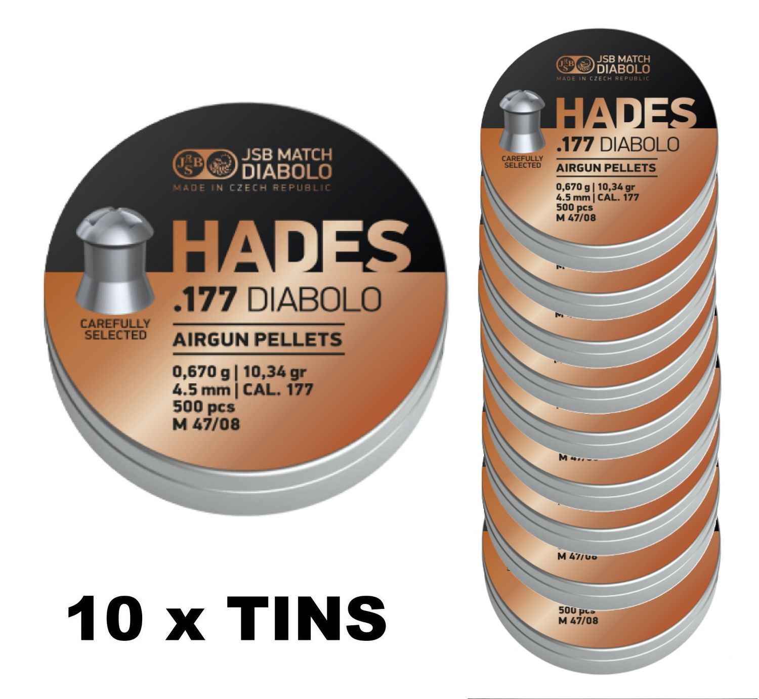 JSB Hades Airgun Pellets .177 10 Tins x 500 pcs - 5000pcs JSB Hades Airgun Pellets .177 10 Tins x 500 pcs - 5000pcs