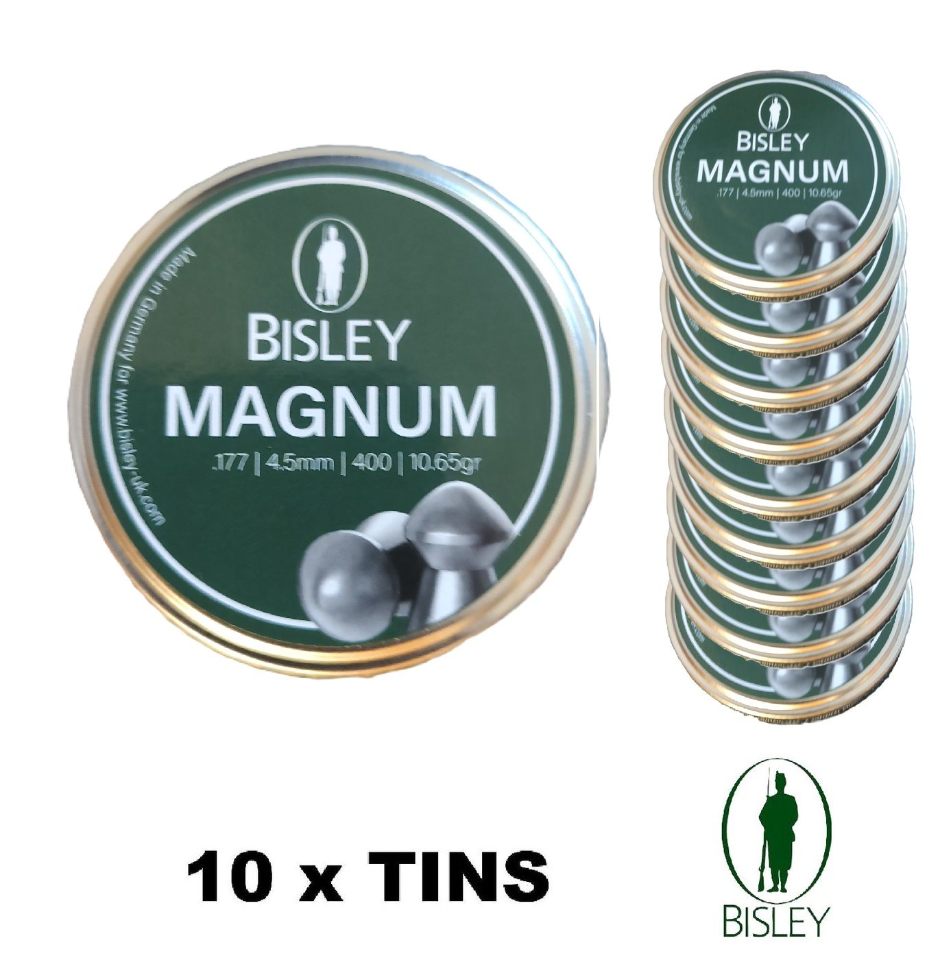 Bisley Magnum Airgun Pellets .177 cal 10 x Tins - 4000 pcs - 4.51mm Bisley Magnum Airgun Pellets .177 cal 10 x Tins - 4000 pcs - 4.51mm