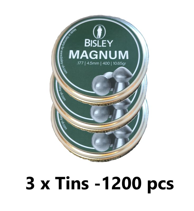 Bisley Magnum Pellets .177 cal 3 x Tins 1200pcs - 4.51mm Bisley Magnum Pellets .177 cal 3 x Tins 1200pcs - 4.51mm