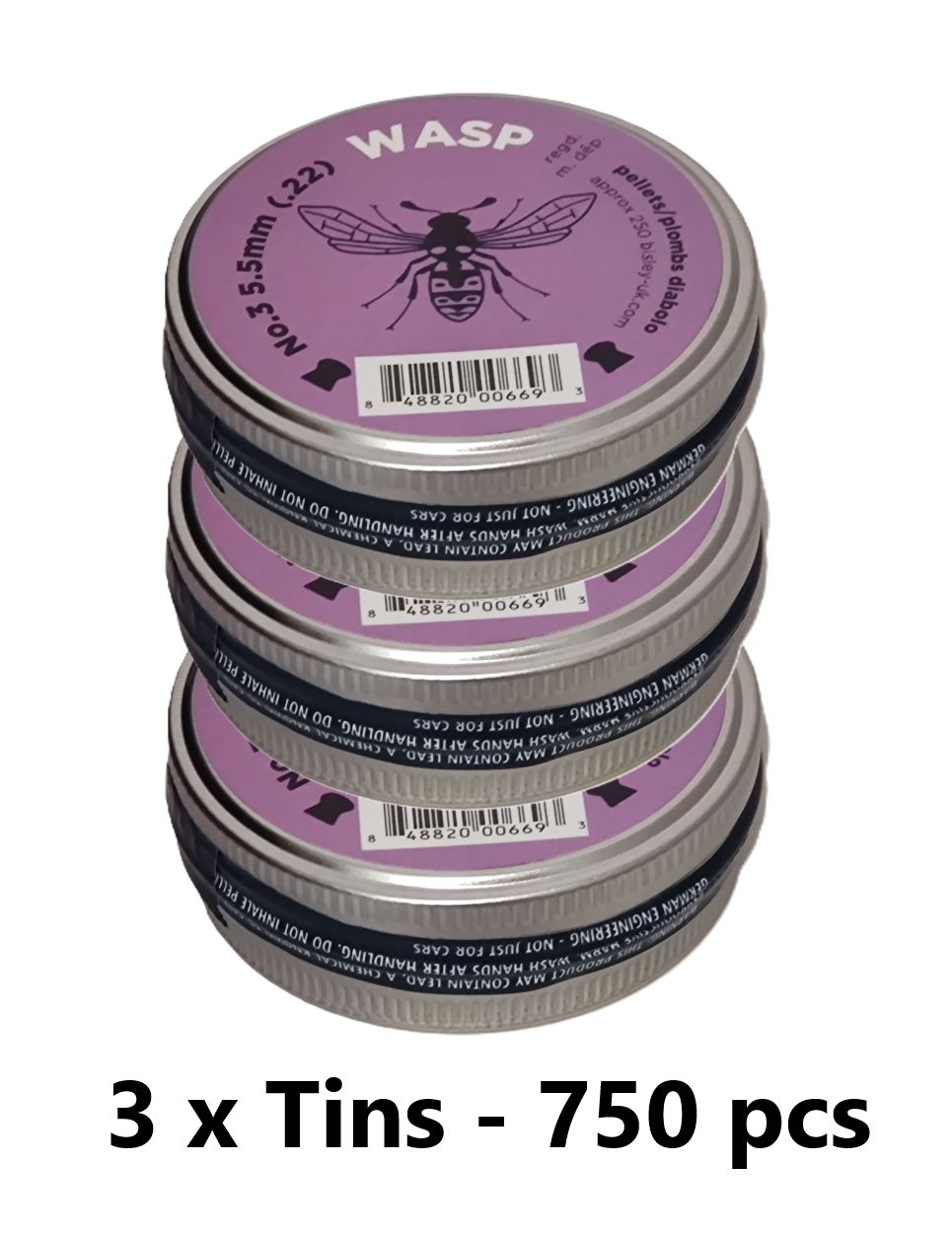 WASP No3 Purple .22 Airgun Pellets 14.4gr 3 Tins - 750pcs WASP No3 Purple .22 Airgun Pellets 14.4gr 3 Tins - 750pcs