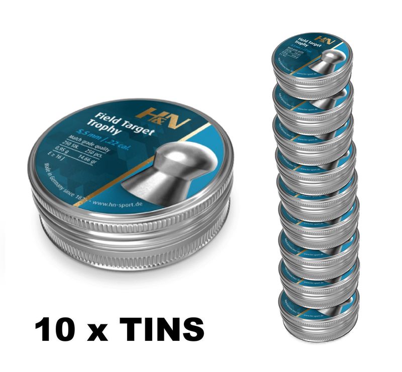 H&N Field Target Trophy Airgun Pellets .22 5.53mm 10 x Tins x 2500 pcs H&N Field Target Trophy Airgun Pellets .22 5.53mm 10 x Tins x 2500 pcs