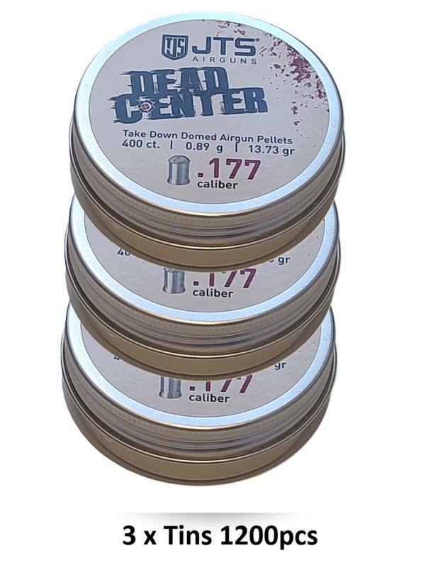 JTS Dead Center Domed .177 4.5mm Airgun Pellets - 13.73 grains 3 x Tins - 1200pcs JTS Dead Center Domed .177 4.5mm Airgun Pellets - 13.73 grains 3 x Tins - 1200pcs