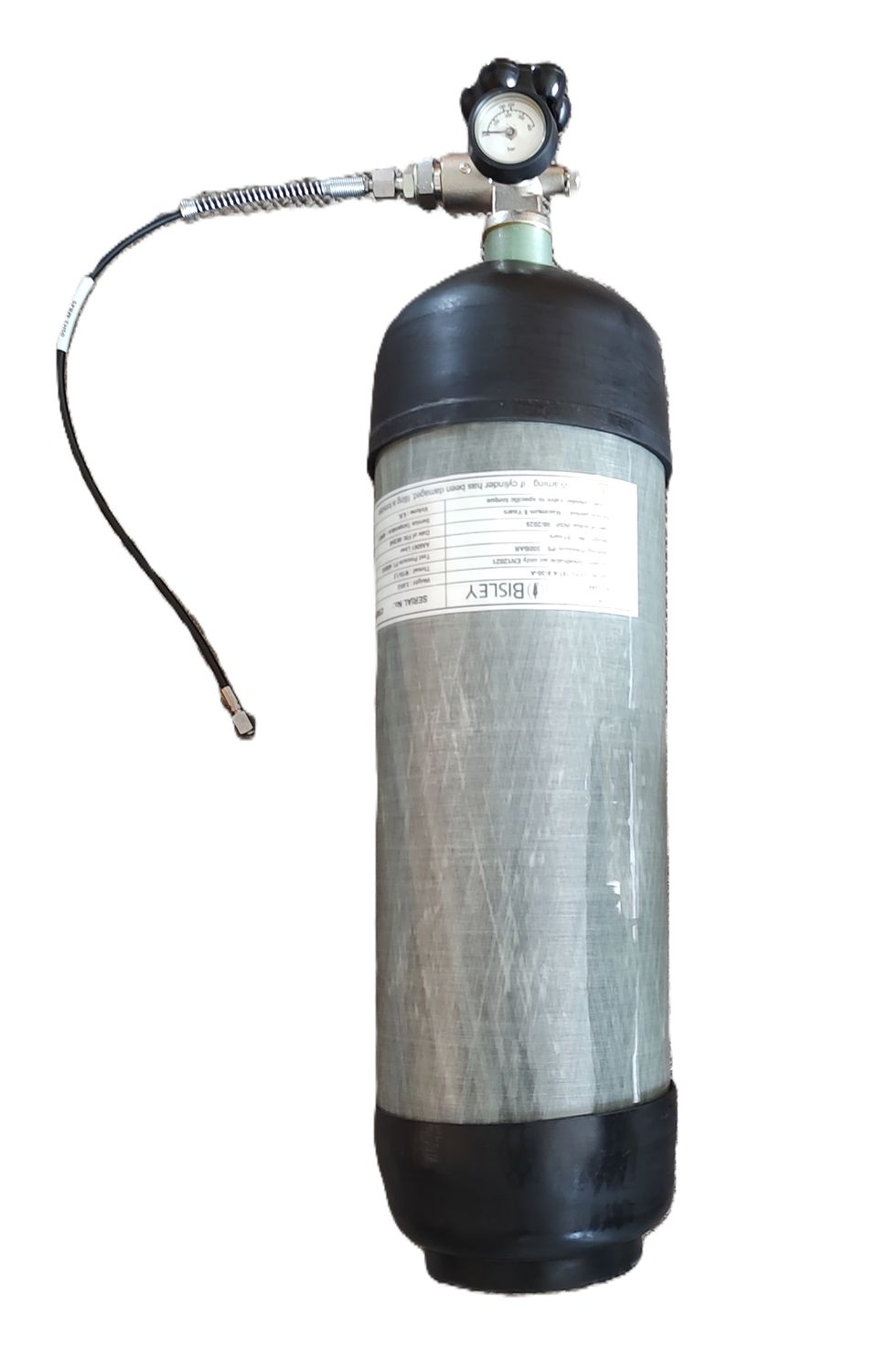 Bisley 6.8lt Carbon Fibre Airgun Charging Cylinder Bottle with Valve & Whip Bisley 6.8lt Carbon Fibre Airgun Charging Cylinder Bottle with Valve & Whip