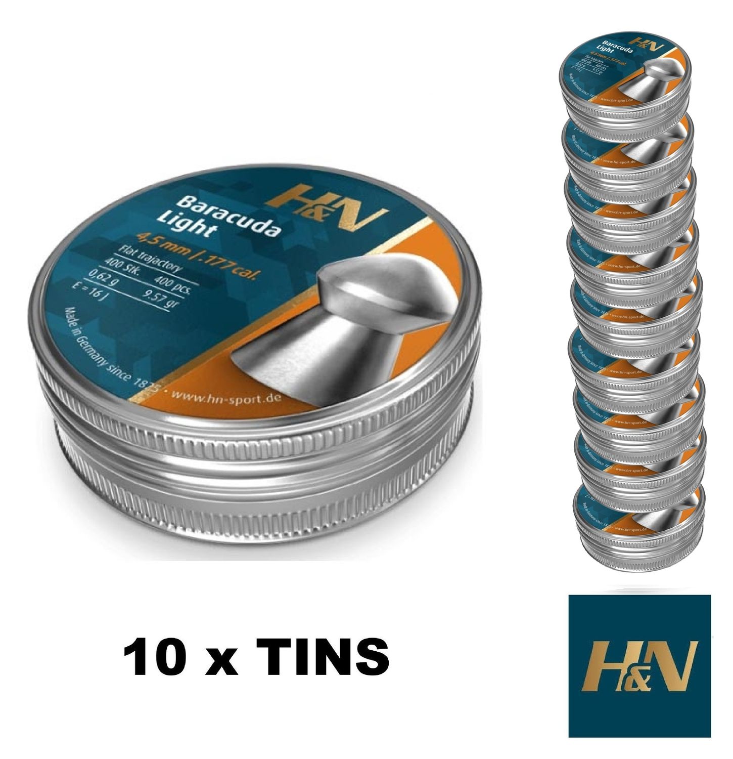 H&amp;N Baracuda Light .177 cal 4.50 Air Rifle Pellet 10 x Tins 4000pcs