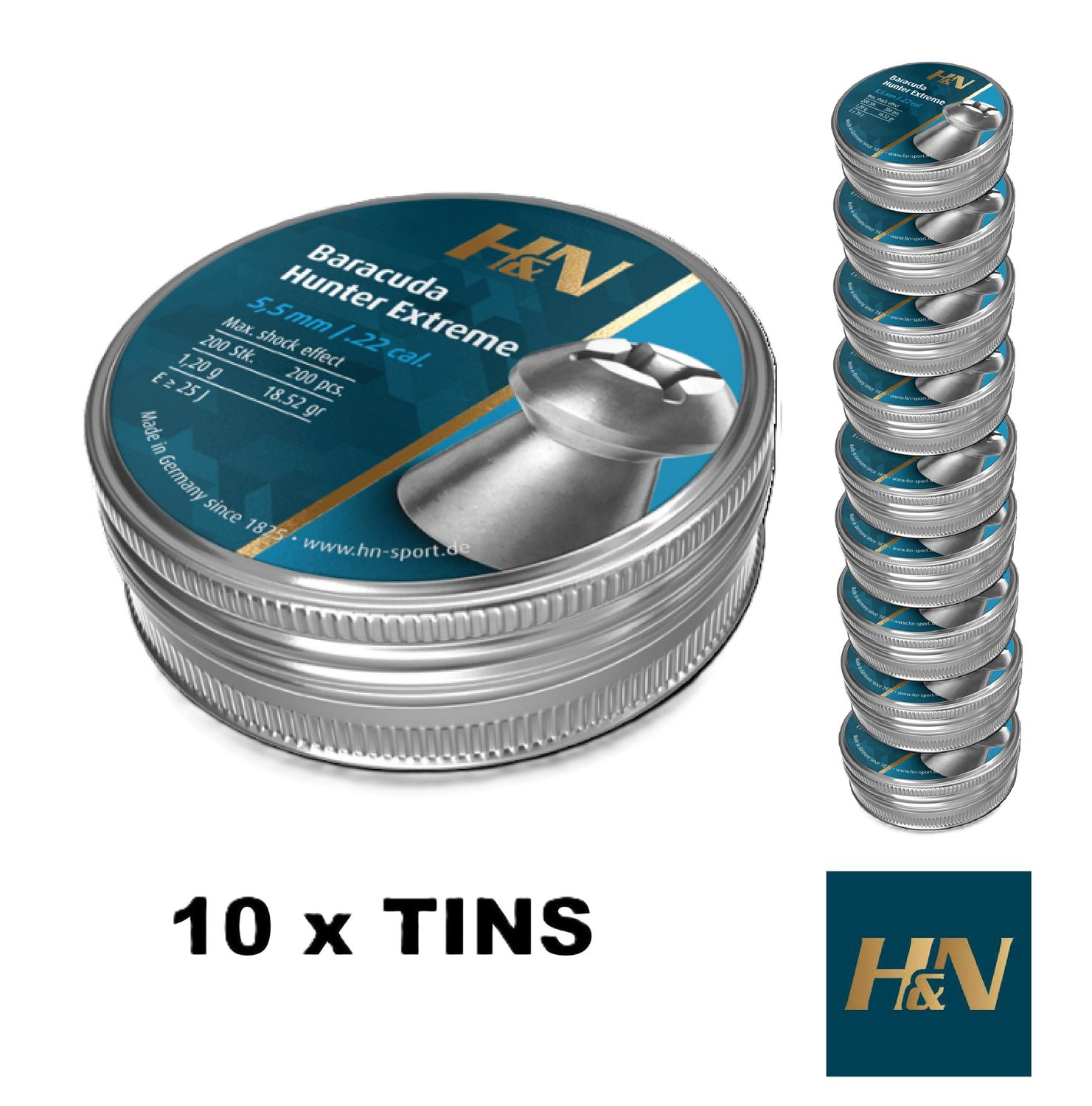 H&N Baracuda Hunter Extreme Airgun Pellets .22 5.5mm - 10 x Tins 2000 pcs H&N Baracuda Hunter Extreme Airgun Pellets .22 5.5mm - 10 x Tins 2000 pcs