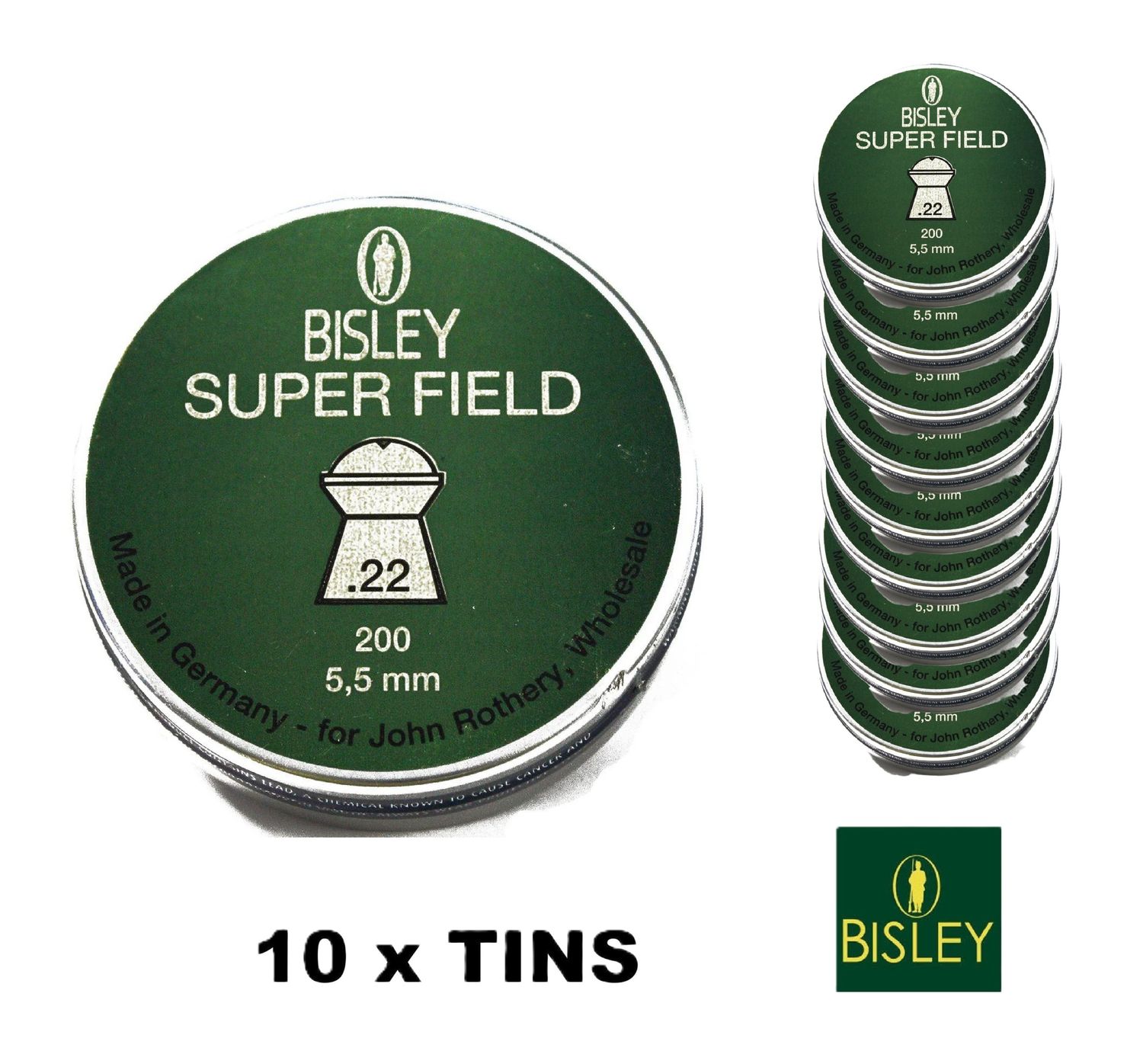 Bisley Superfield .22 Airgun Pellets 15.1 grains 10 x Tins 2000pcs Bisley Superfield .22 Airgun Pellets 15.1 grains 10 x Tins 2000pcs