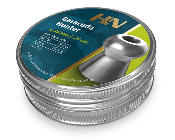 H&N Baracuda Hunter Airgun Pellets .25 cal 6.35mm Tin x 150pc H&N Baracuda Hunter Airgun Pellets .25 cal 6.35mm Tin x 150pc