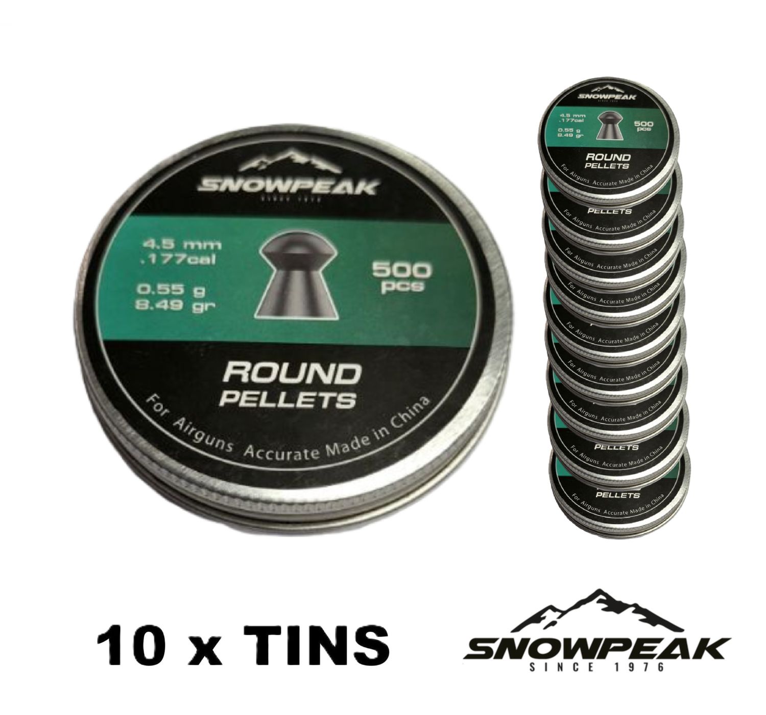 SNOWPEAK Round Airgun Pellets .177 cal 10 x Tin x 5000 pcs