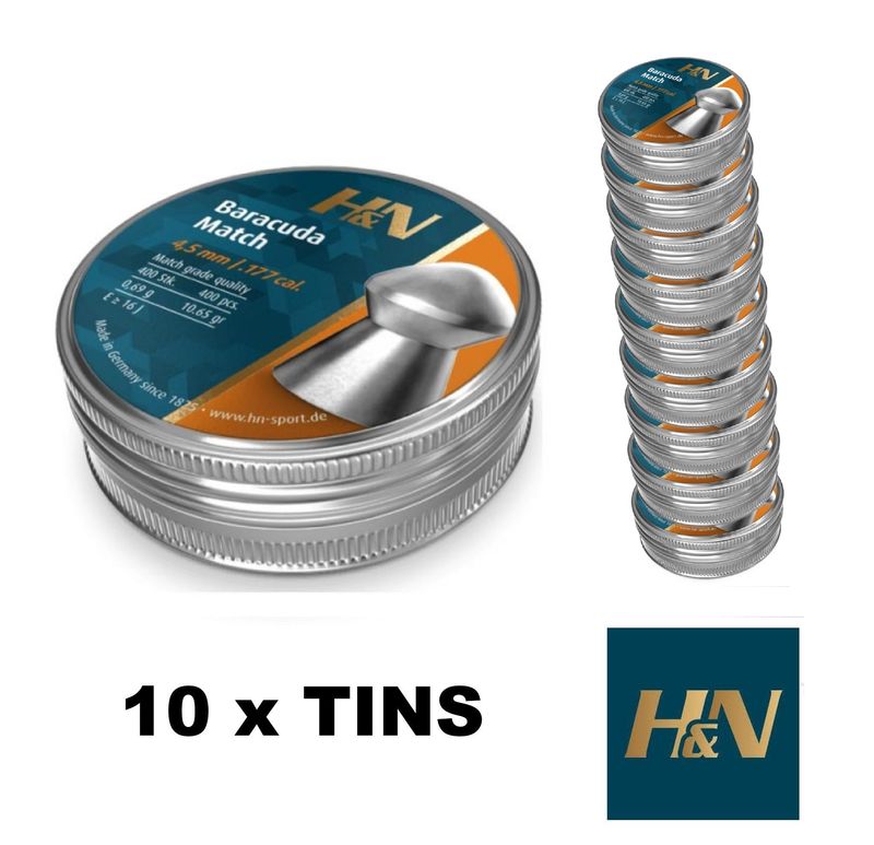H&N Baracuda Match Airgun Pellets 4.52 - .177 cal 10 x Tins 4000 pcs H&N Baracuda Match Airgun Pellets 4.52 - .177 cal 10 x Tins 4000 pcs