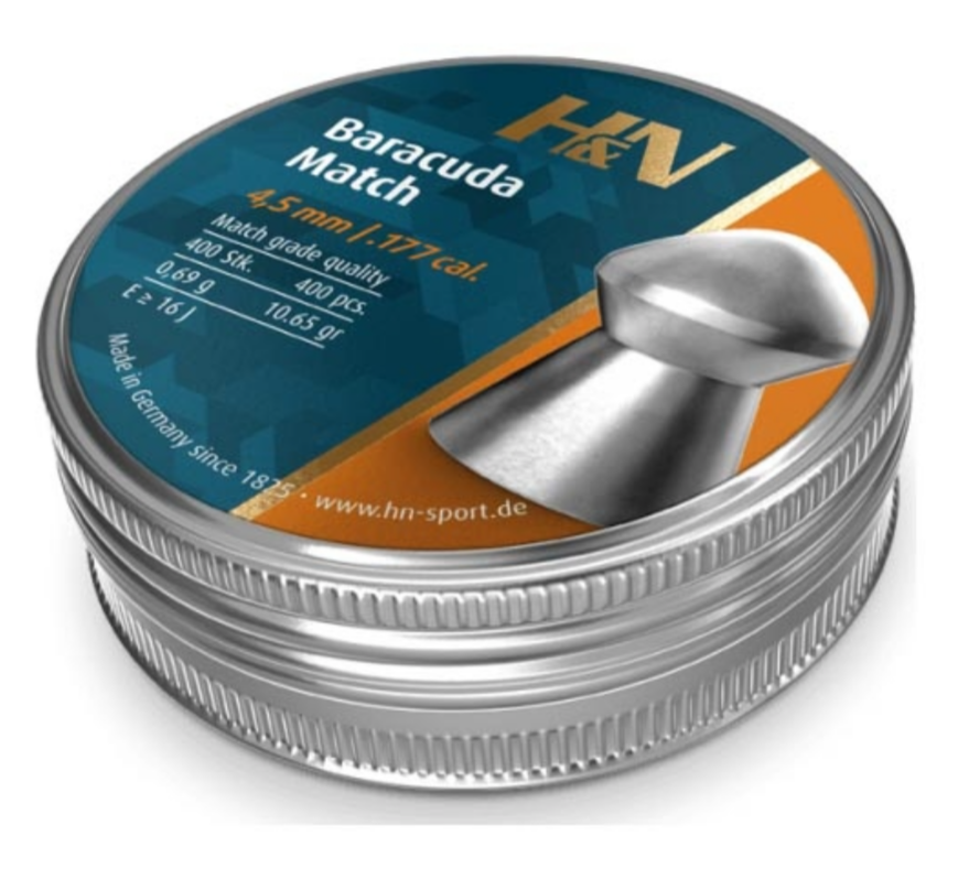 H&amp;N Baracuda Match Airgun Pellets 4.52 - .177 cal Tin x 400 pcs