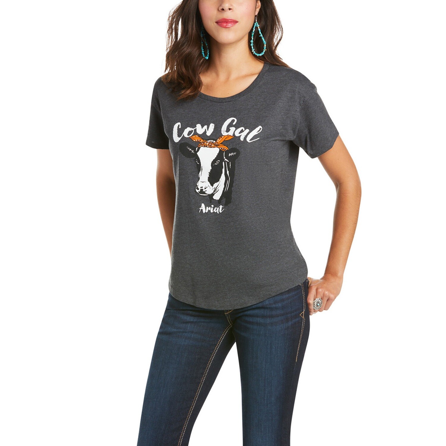 10035796 WMS ARIAT COW GAL SS TEE CHARCL HTHER