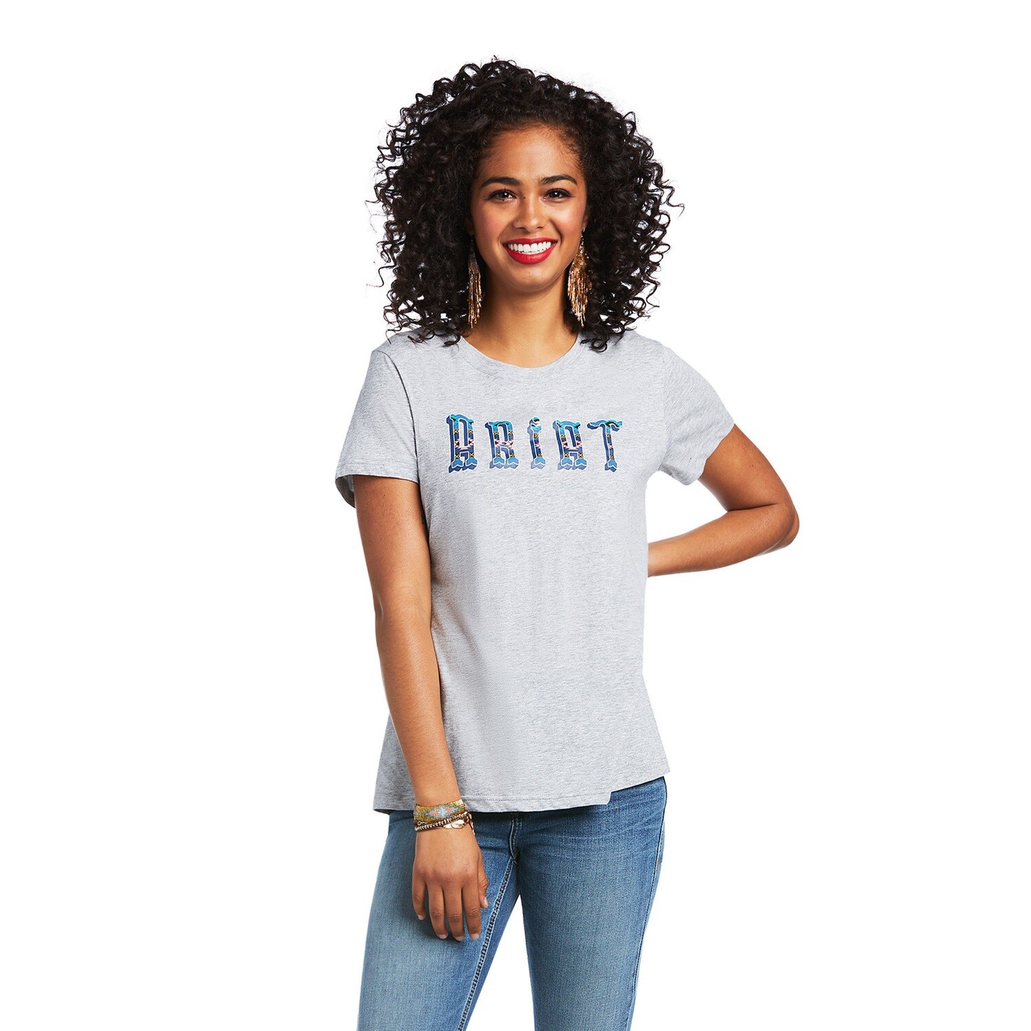 10039530 ARIAT WMS REAL KINSHIP SS TEE HEATHER GRE