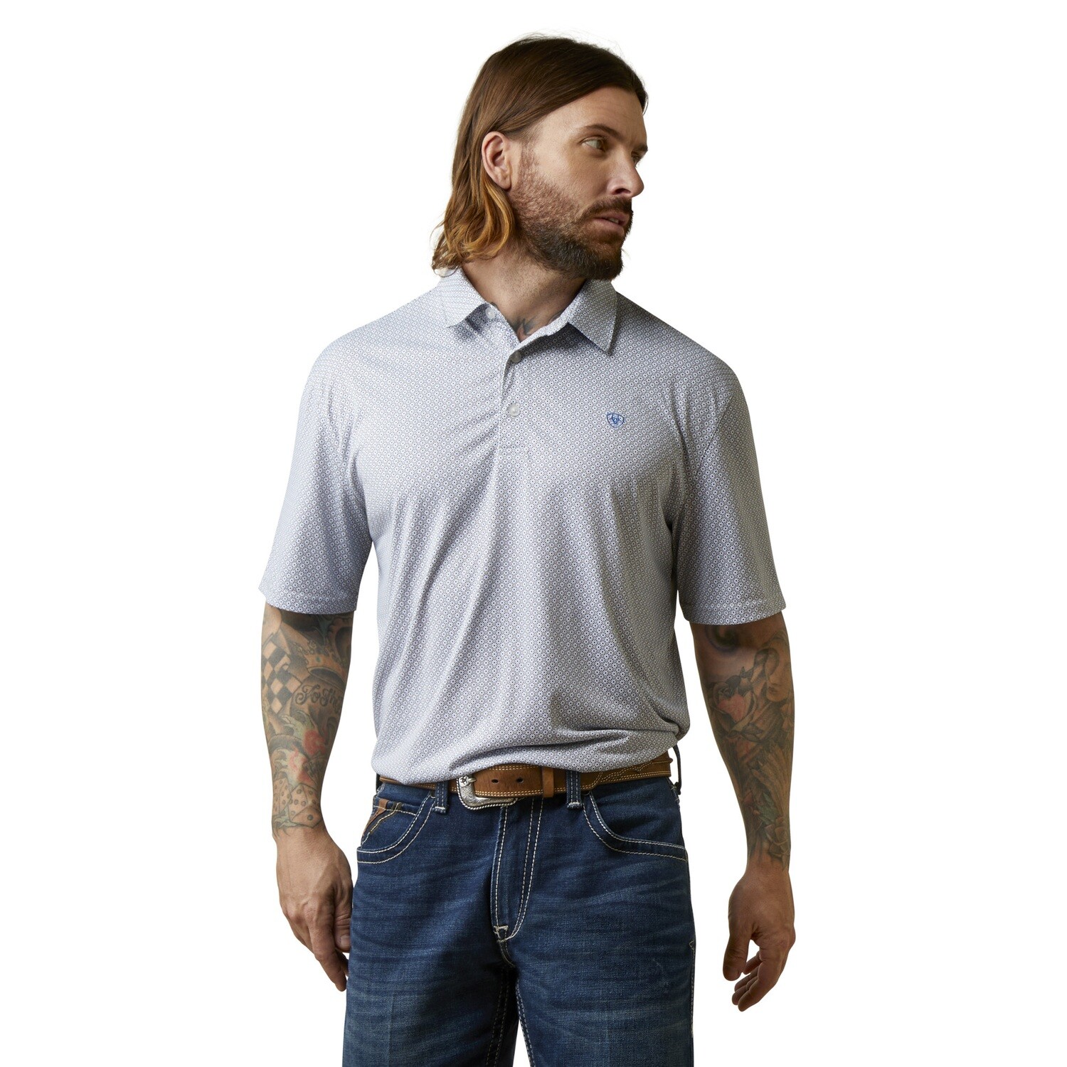 10043338 ARIAT MNS ALL OVER PRINT SS POLO MED GREY