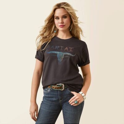 10046318 ARIAT WMS PATINA STEER SS TEE WASHED BLAC