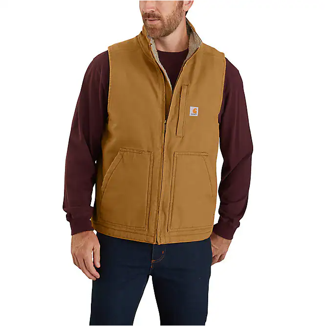 104277 BRN CARHARTT Lse Fit Wash Duck Sherpa Vest