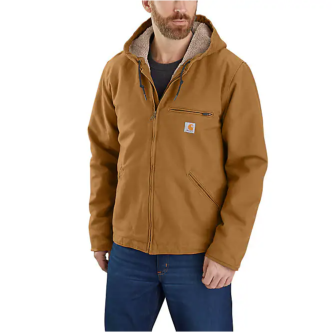 104392 BRN CARHARTT Relax Fit Wash Duck SherpaJack