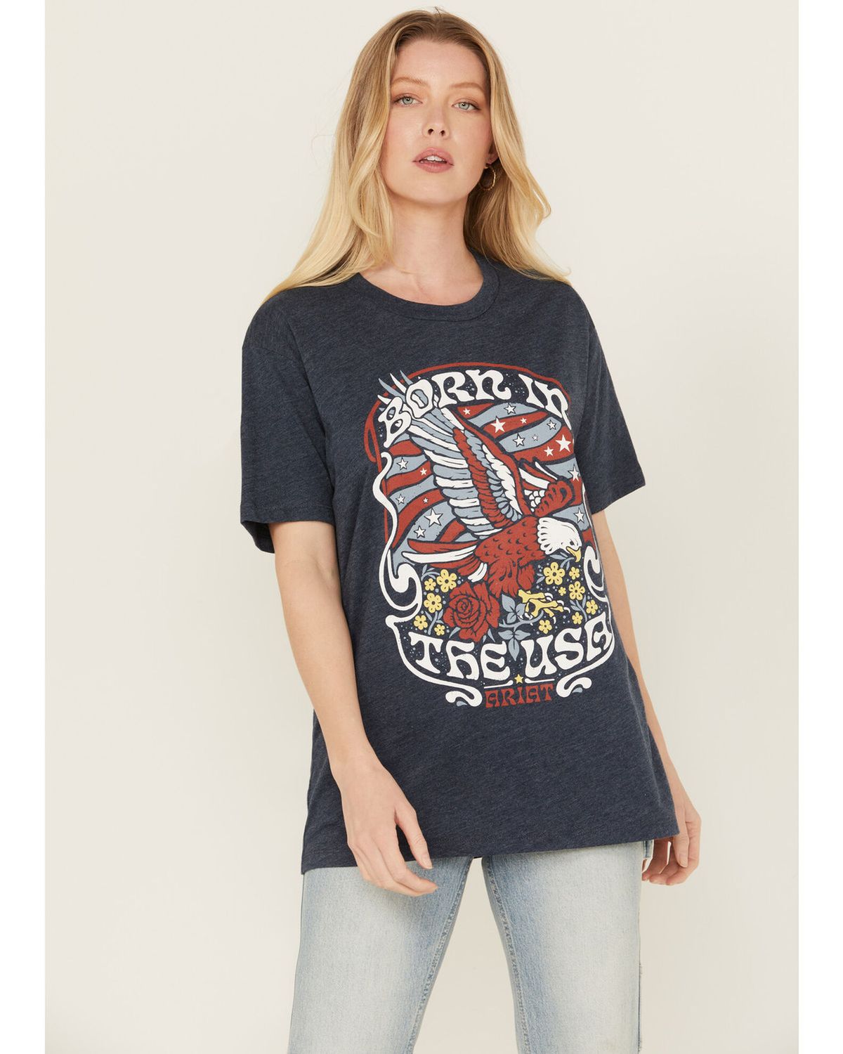 10051767 WMS ARIAT USA BORN SS TSHRT NAVY HEATHER