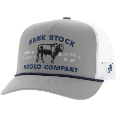 2562T-GYWH HOOEY Rank Stock Grey / White 5-Panel Trucker with Blue / Black Stitching - OSFA