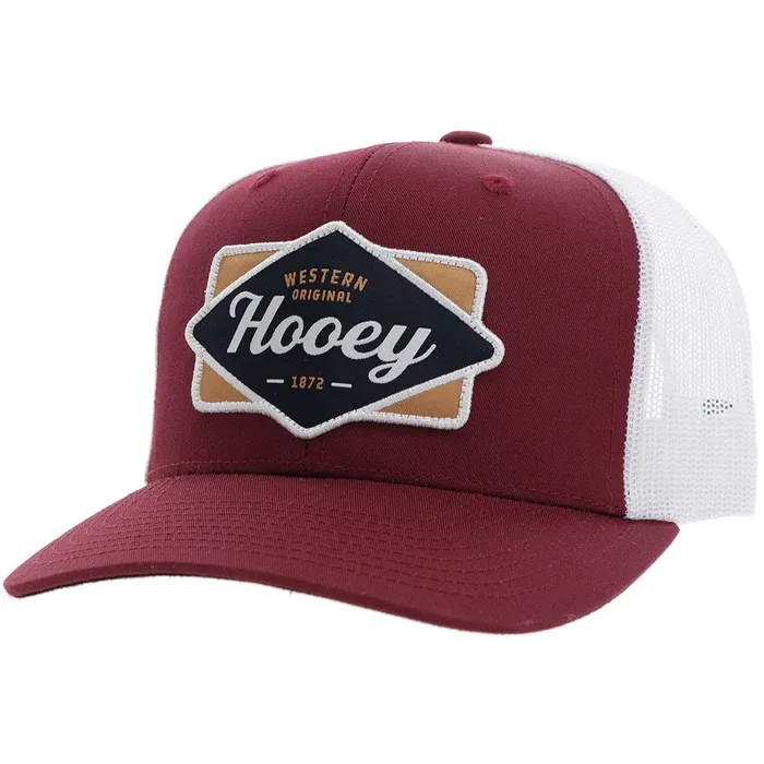 2422T-RDWH HOOEY Diamond Hooey Red / White 6-Panel Trucker with Black / White / Tan Patch - OSFA