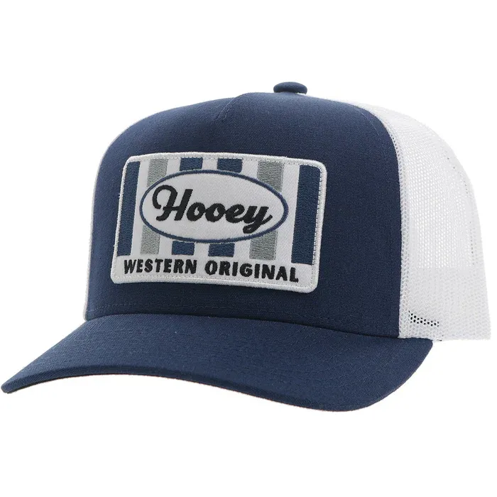 2411T-NVWH HOOEY Sudan Hooey Navy / White 5-Panel Trucker with Navy / White / Grey Rectangle Patch - OSFA