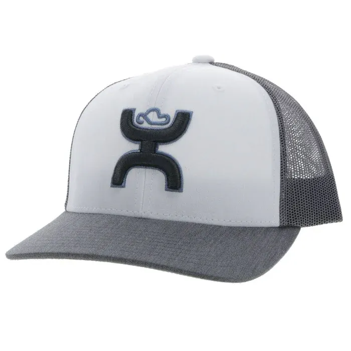 2206T WHGY  Sterling Hooey White Grey 6 Panel Trucker with Grey Blue Hooey Logo  OSFA