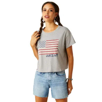 10051298 ARIAT WMS HOMESPUN FLAG SS TSHRT HEATHER