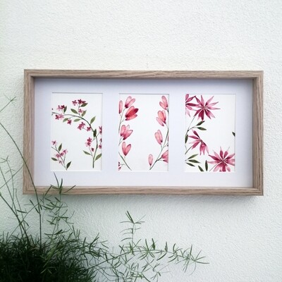 3 Mini paintings wildflowers red/pink (#4, #5, #6) 3 Mini paintings wildflowers red/pink (#4, #5, #6)