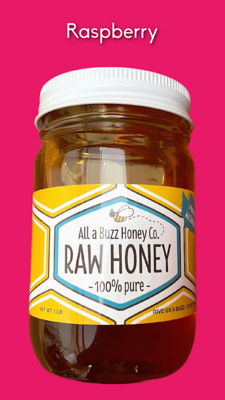 All a Buzz Pure Raw Honey - Raspberry, 16 oz. jar