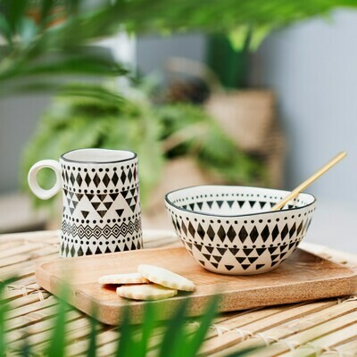 Scandi Boho Geo Wobbly Mug & Bowl Set Scandi Boho Geo Wobbly Mug & Bowl Set